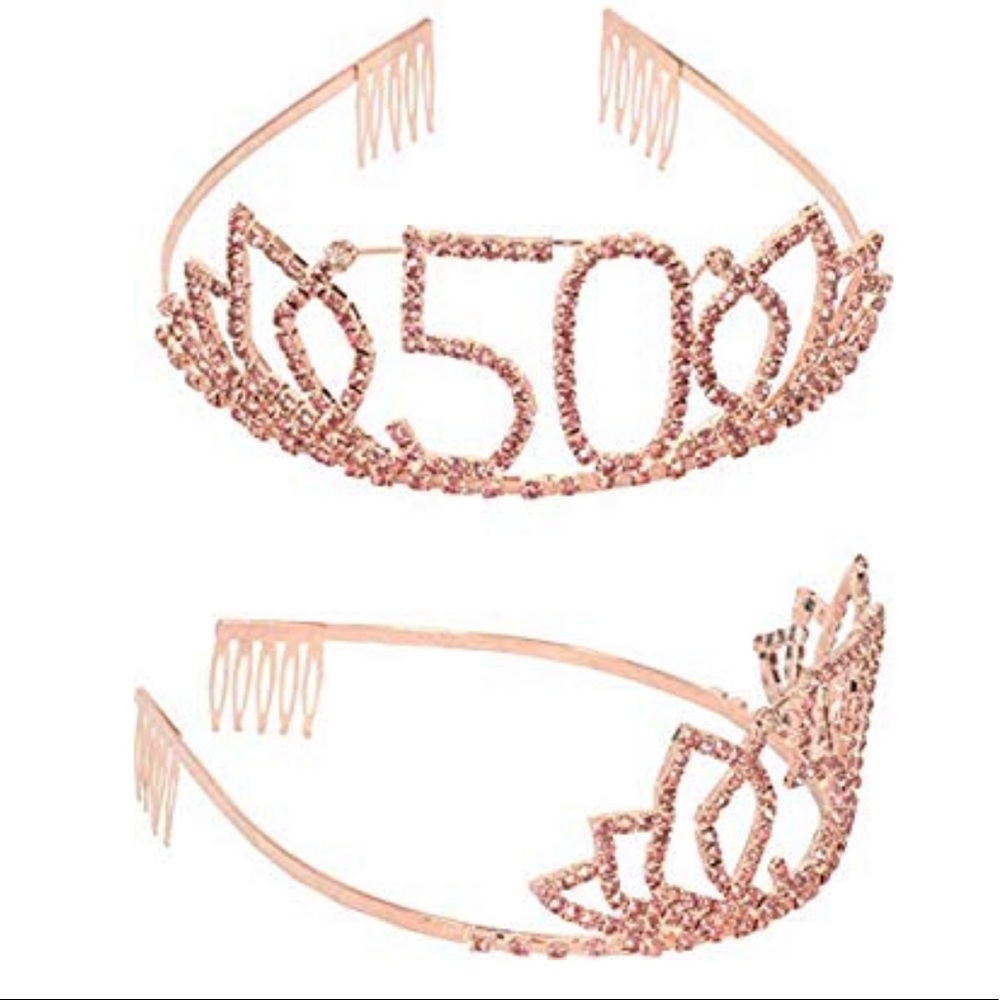 50th Pink Rhinestones Tiara and Fabulous Sash